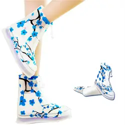 1 пара ПВХ Многоразовые непромокаемый чехол для обуви, китайский стиль Нескользящие сапоги утолщаются подошвы плащи непроницаемой синий