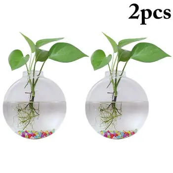 

2PCS Creative Hydroponic Plant Glass Vase Wall Hanging Transparent Flowerpot Green Dill Small Fish Tank Simple Modern Vase