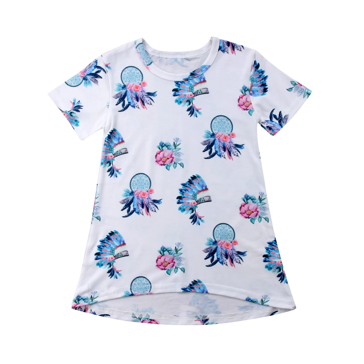 Toddler Baby Girls Feather Prints Dress Kids Casual Dresses Outfit