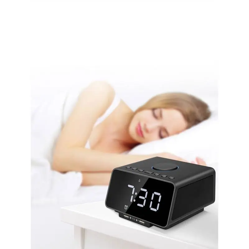 Настольный будильник с большим экраном, светодиодный Будильник, fm-радио, с беспроводным Bluetooth динамиком, температура в помещении, музыкальный будильник