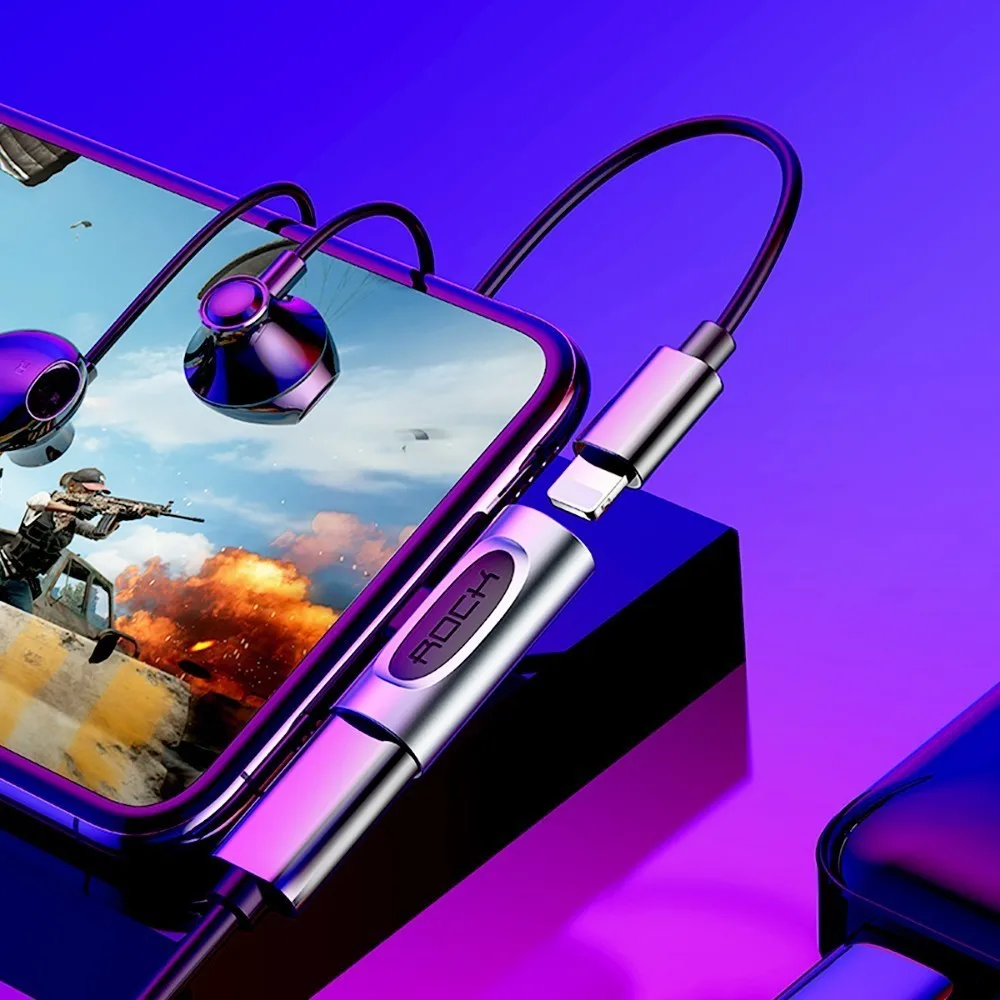 Rock OTG телефонный адаптер для IPhone Lightning до 3 5 мм сплиттер 2в1 наушники разъем iPhone X Xr Xs