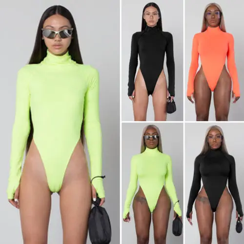 

Women Bodysuit 2019 New Leotard Ladies Casual Turtleneck Skinny Solid Playsuits Autumn Long Sleeve Stretch Bodysuit