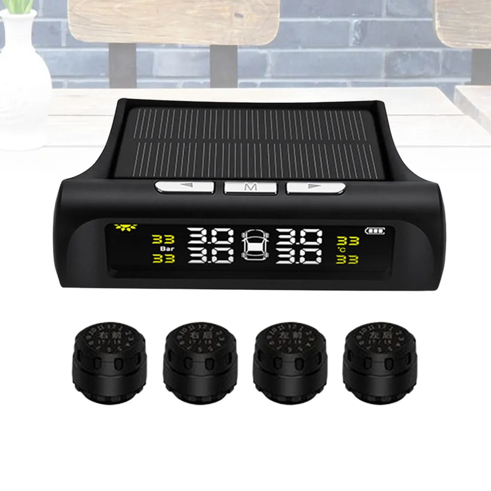1pc Wireless Tire Pressure Gauge Sensors Solar Monitoring System USB