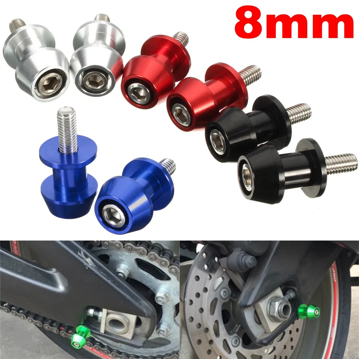 

Pair Universal 8mm Motorcycle Swingarm Spools Sliders Swing Screw Stands For BMW/Honda/Kawasaki/Suzuki