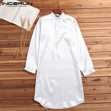 INCERUN, шелковый атлас, мужской халат, пижама, длинный халат, Lounge Ropa Arabe s, костюмы, платье, рубашка, платье, Masculina, Исламская мужская одежда