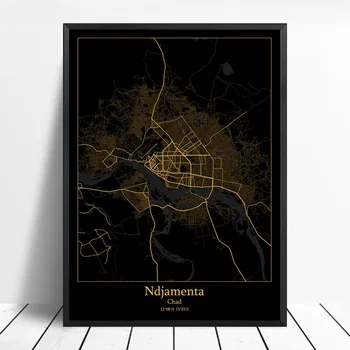 

Ndjamenta Chad city map Black and Gold City Map Modern City Canvas Art Print Wall Pictures for Living Room No Frame