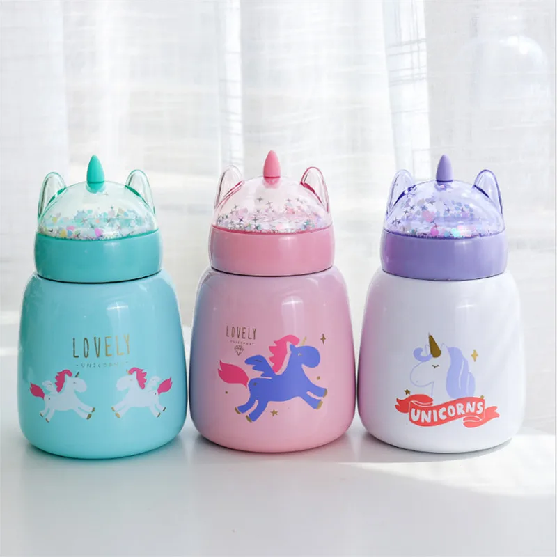 1pcs 300ml Cartoon Unicorn Thermos Cup Portable Insulated Bottle Water