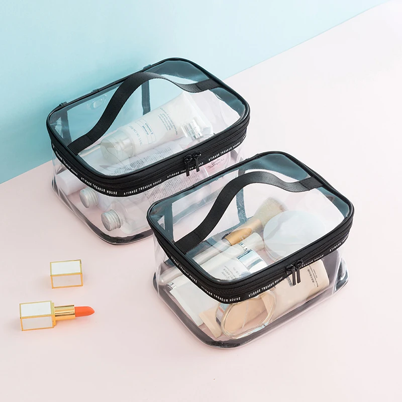 PVC حقيبة مستحضرات تجميل شفافة النساء السفر للماء غسل حقائب للزينة الجمال ماكياج أحمر الشفاه رمش فرشاة إمدادات حاوية