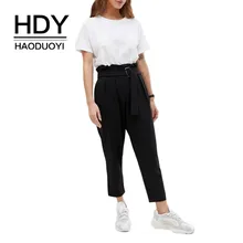 HDY Haoduoyi Black Color Office Trousers Pleated High Waist Ankle-Length Pants Elastic New Arrival Women HDY Haoduoyi Black Color Office Trousers Pleated High Waist Ankle-Length Pants Elastic New Arrival Women