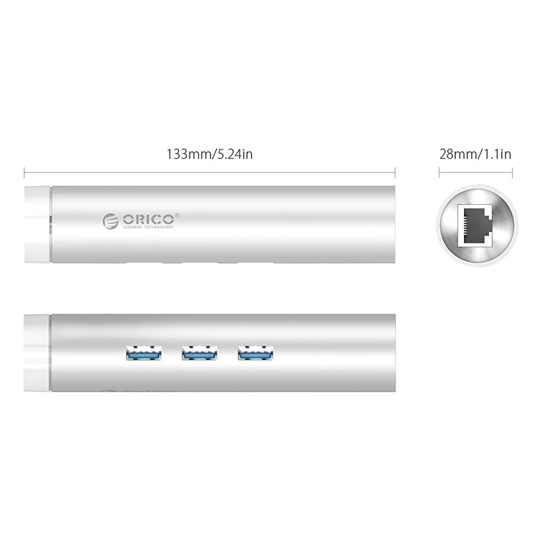 ORICO ARH3L-U3 Алюминий круглый USB3.0 концентратор с RJ45 Порты и разъёмы USB к Тип-C для ноутбука Apple MacBook, Surface площадка идеально-Серебристый