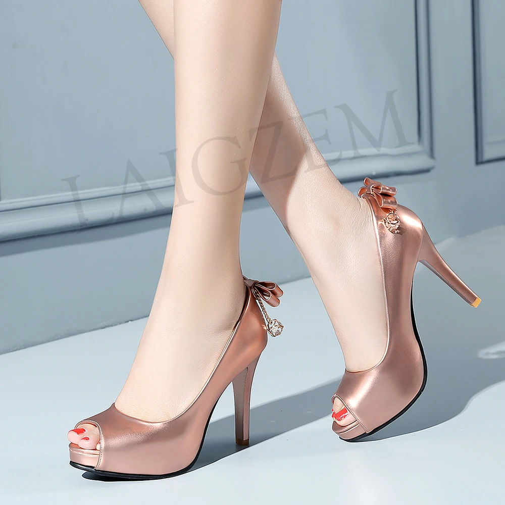 

LAIGZEM Women Heels Peep Toe High Heels Pumps Waterpoof Dress Ladies Dress Basic Shoes Woman Zapatos Mujer Big Small Size 33-43