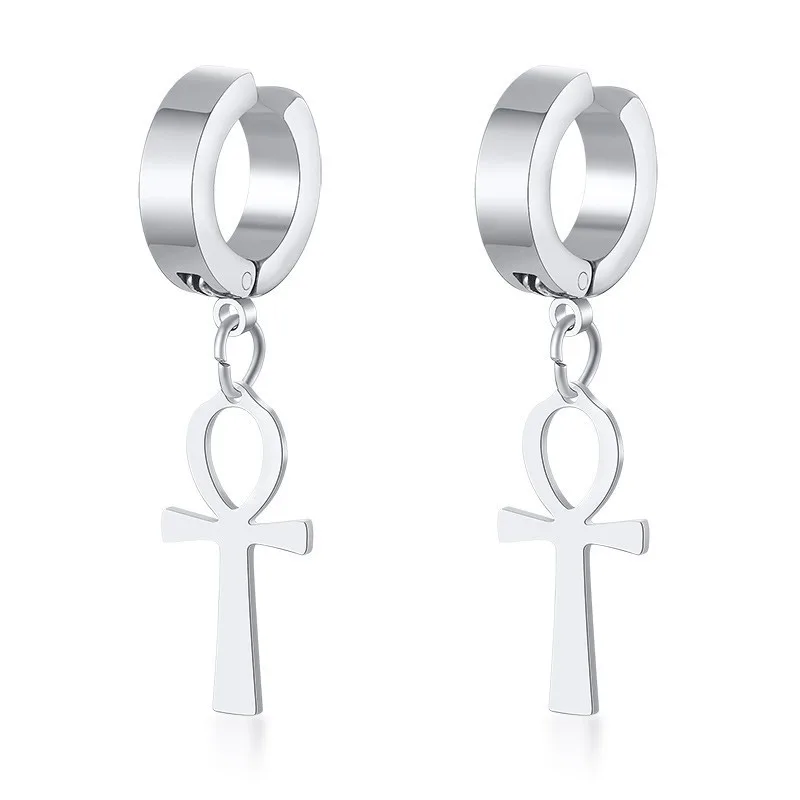 Vintage Ankh Cross Earrings for Men 