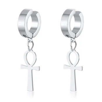 

Vintage Ankh Cross Earrings for Men Woman Silver Color Tone Stainless Steel Dangle Earrings Unisex Accessory