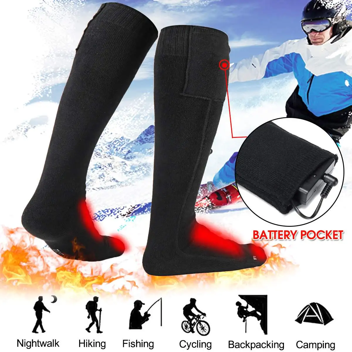 

5v Thermal Cotton Heated Socks Sport Ski Socks Winter Foot Warmer Electric Warming Sock Battery Power Men Women High Quality
