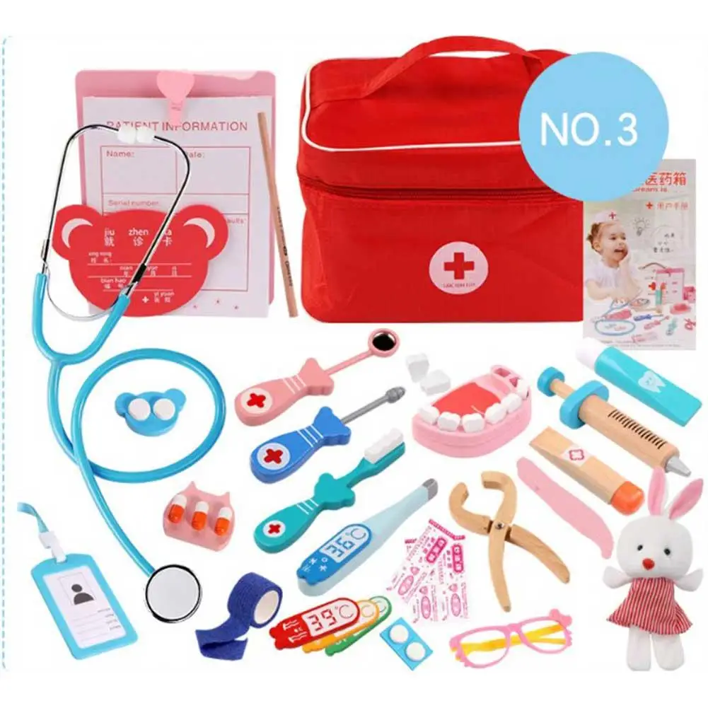Comprar Juego de juguete para niños de simulación de médico, herramienta de inyección de enfermera duradera, caja de Medicina de simulación de madera, caja de regalo resistente, casa de juegos, Juguetes