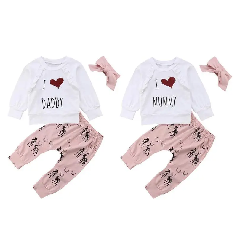 

Girls Sister Clothing Set Baby Letters Print Spring T-shirt Pants Headband