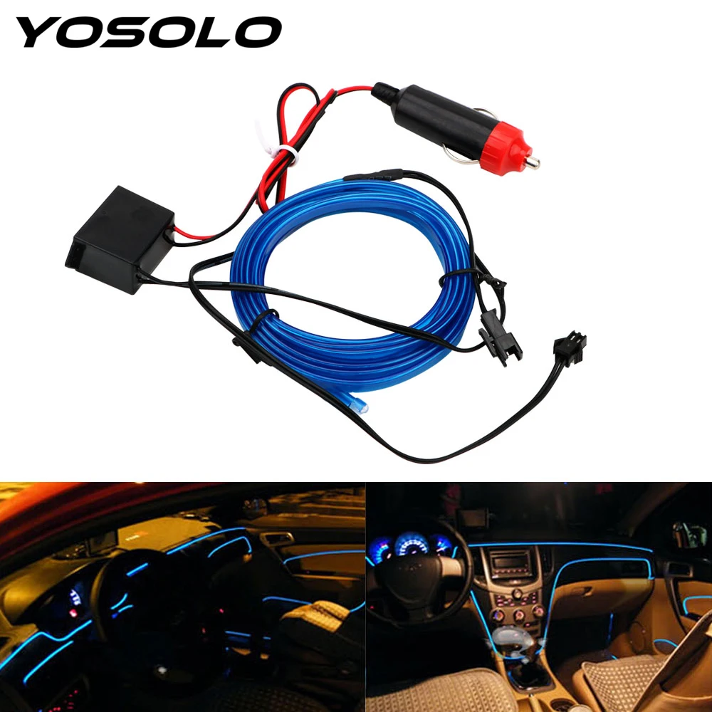 

YOSOLO 2m length Decorative Lamp Interior Decoration Flexible Neon EL Wire Light Strips Car 12V LED Cold lights Car styling