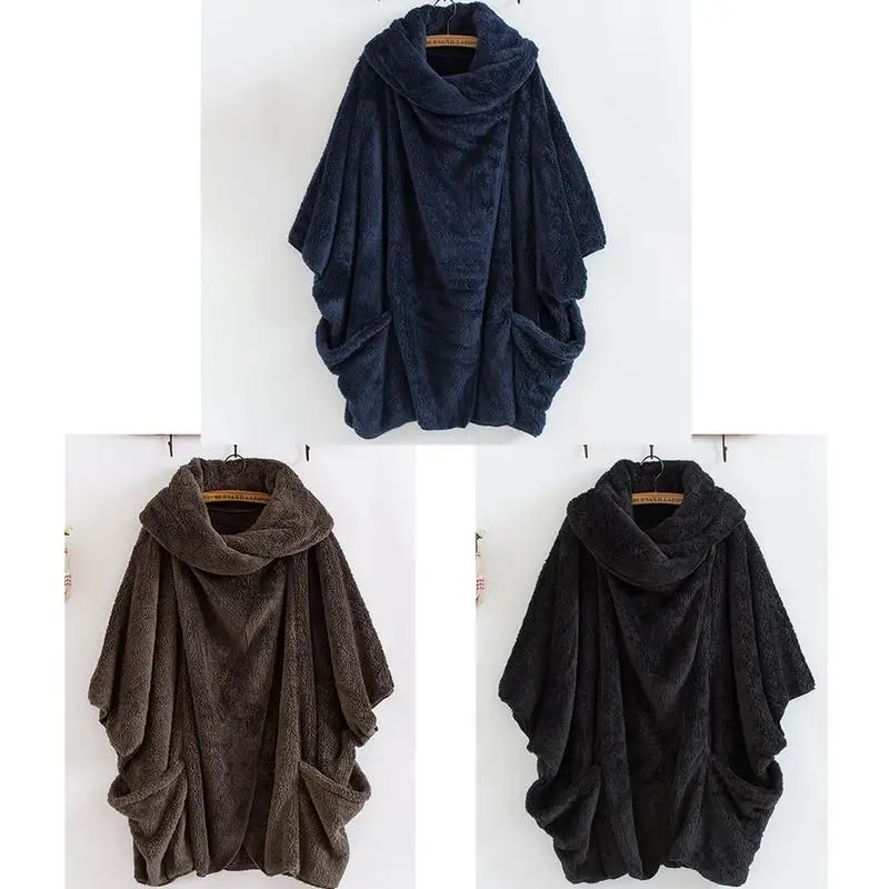 2018 New Autumn Winter Fashion Women Batwing Sleeve Solid Fluffy Fleece Faux Fur Outerwear Warm Sweatshirt Coat Harajuku