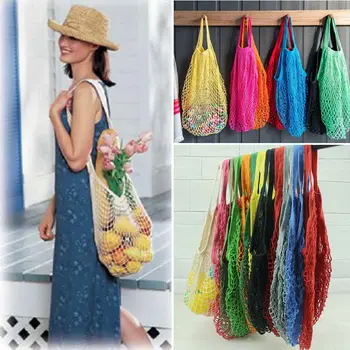 

Reusable Fruit Shopping Bags String Grocery Shopper Cotton Tote Mesh Woven Net Bag