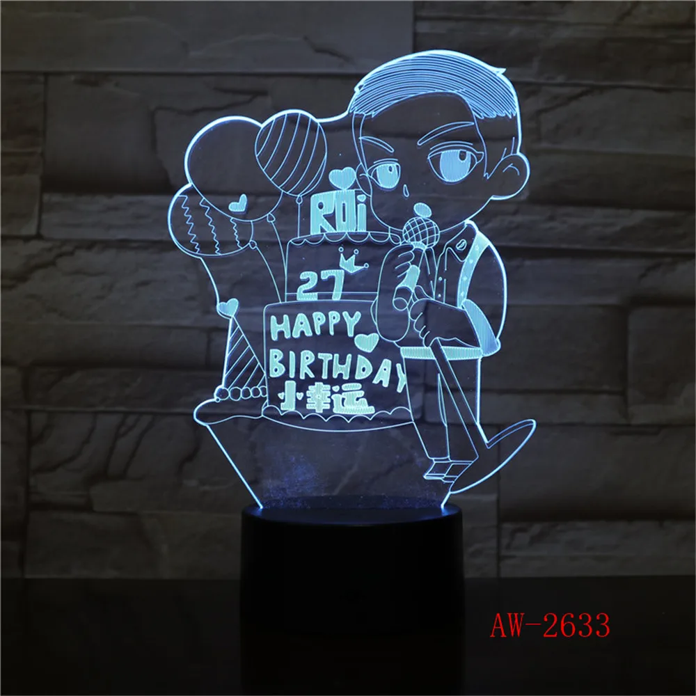 

Happy Birthday LED 3D Visual Stereo Lamp 7 Colors Changing Indoor Bedroom Night Light Acrylic Desk Lamp Love Birthday AW-2633