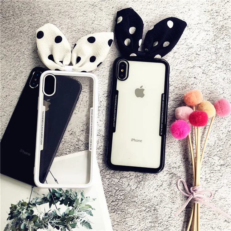 3D прозрачный кролик Bg Ear Dots чехол для iPhone X XS MAX XR 8 7 6 S 6s Plus Чехлы пара прозрачная