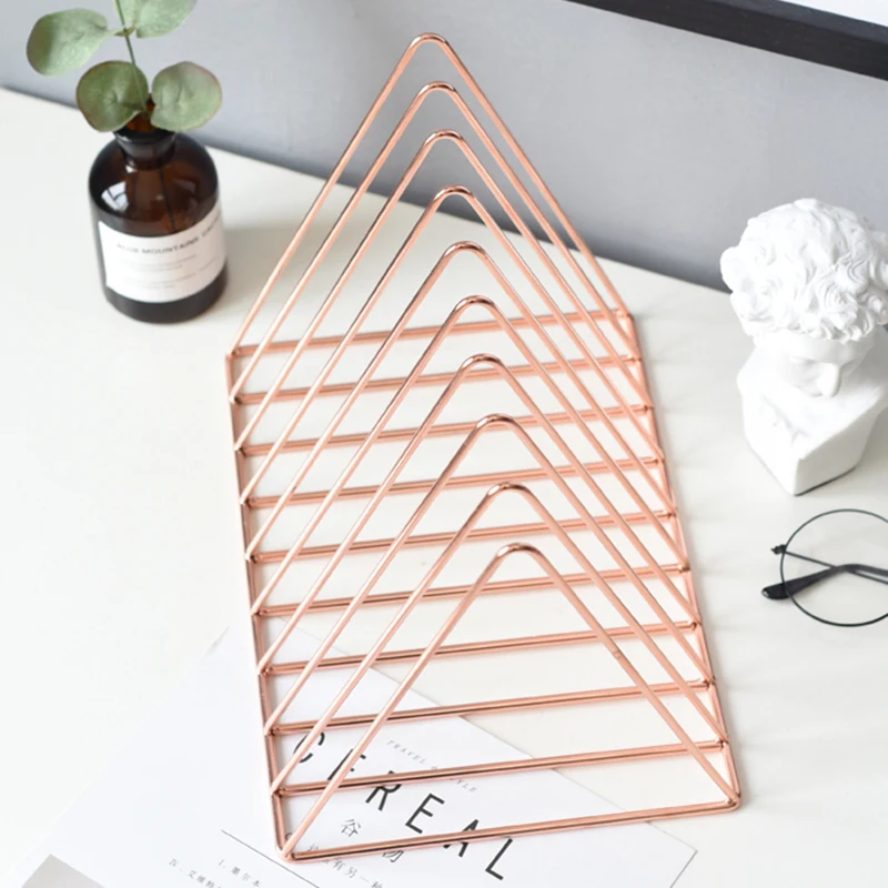 رف الحديد الهندسة الصحف والمجلات التخزين رف المنزل ديكور الجرف-روز الذهب