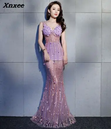 

Embroidery perspective Voile 2018 new Women's elegant long gown party proms for gratuating date ceremony gala evenings dresses