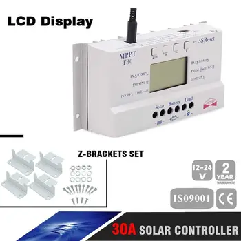 

30A LCD Solar Panel Battery Regulator Charge Controller 12V 24V Auto+Brackets