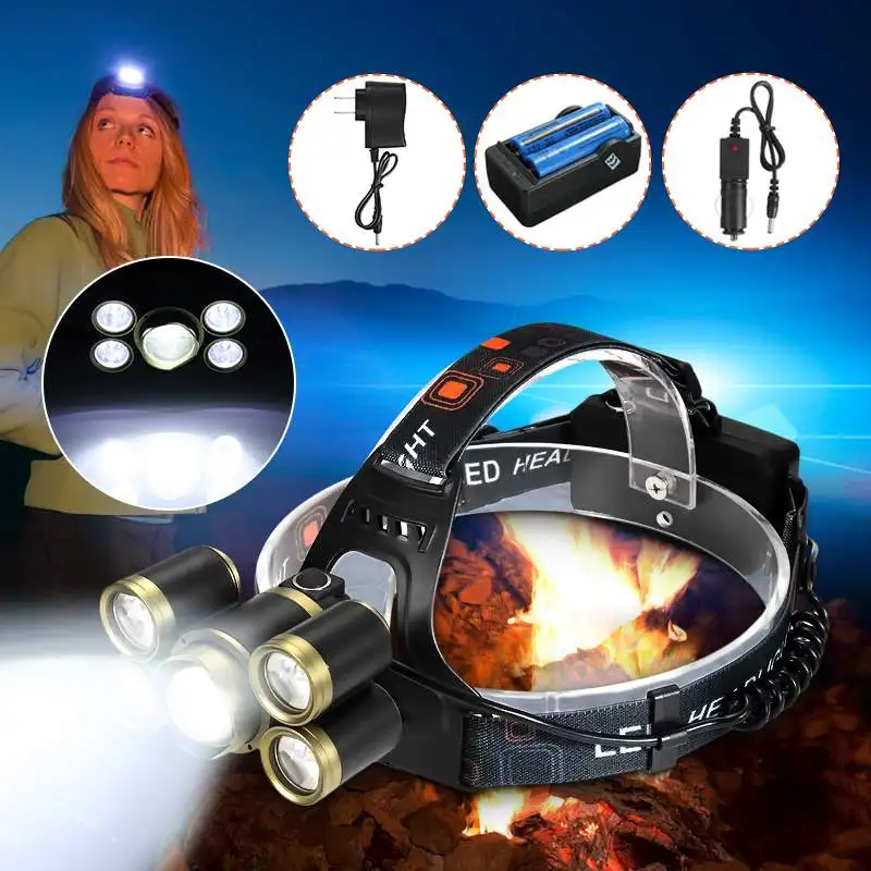

2506 Headlamp +Car charger +Charging adapter +2*18650 battery 3*T6+4*LED amping climbing hiking night fishing caving