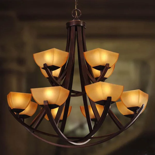 

Fashion Europe Style Wrought Iron Stair Lamp Double Layer 12 Heads American Big Pendant Light For Home Parlor Dining Bed Room