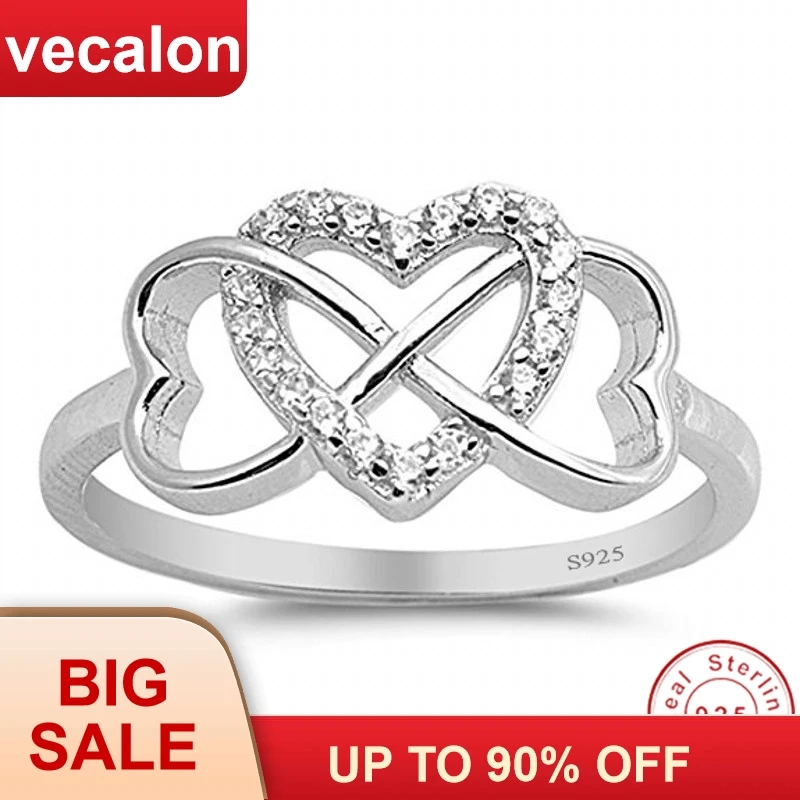 

Vecalon Heart to Heart Real Soild 925 Sterling Silver ring 5A Zircon Cz Engagement wedding Band rings for women Bridal Gift