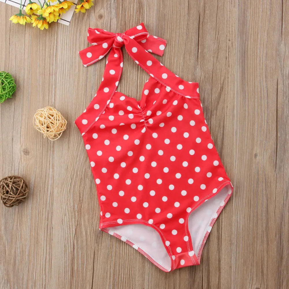 

Newborn Baby Girls Toddler Kid Polka Dot Swimsuit One Piece Swimwear Swimming Halter Bandage Bikini Beach Wear 2018