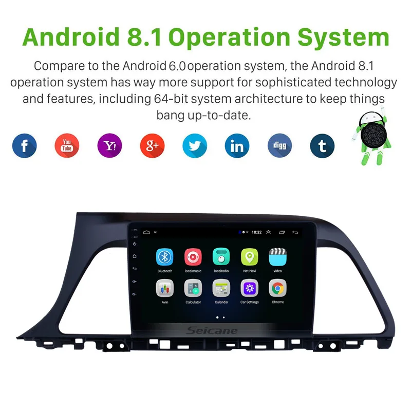 Seicane 9 &quotAndroid 8 1 1080P сенсорный экран автомобильное радио для 2015 2016 2017 Hyundai Sonata 2Din WIFI