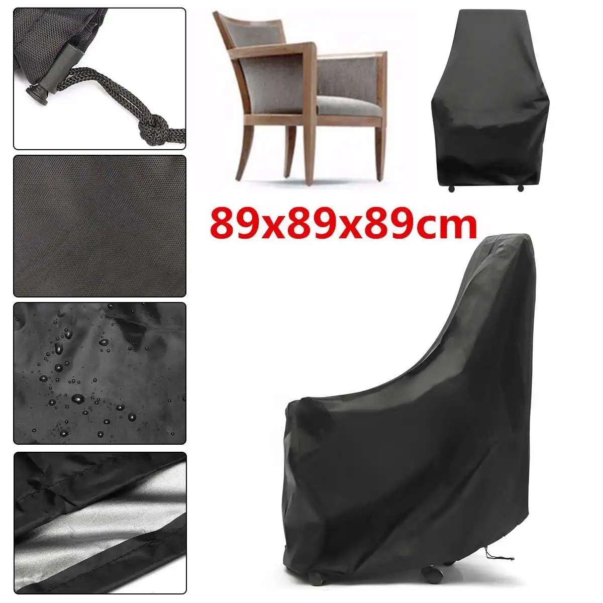 

89x89x89cm Black Waterproof Chair Cover Heavy Waterproof Dust Rain Cover Outdoor Patio Garden Furniture Storage