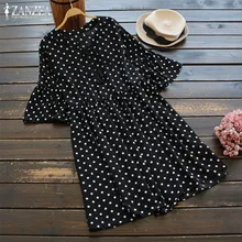 ZANZEA, элегантное, высокая талия, короткое, Vestido, для женщин, в горошек, платье, рубашка, для девушек, Длинный топ, повседневное, женское платье большого размера, 5XL