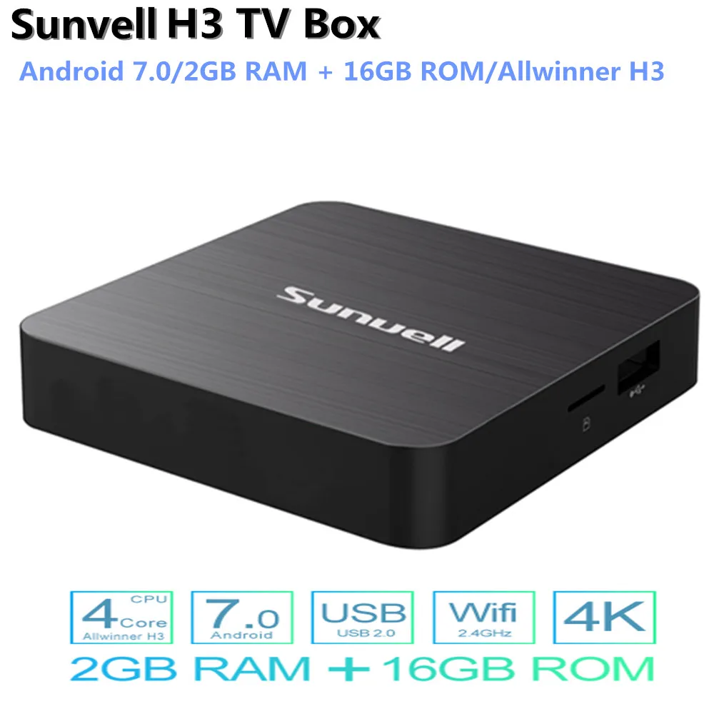 Sunvell H3 Смарт ТВ коробка Android 7 0 Allwinner 2 Гб Оперативная память 16 Встроенная 4G Wi Fi 100