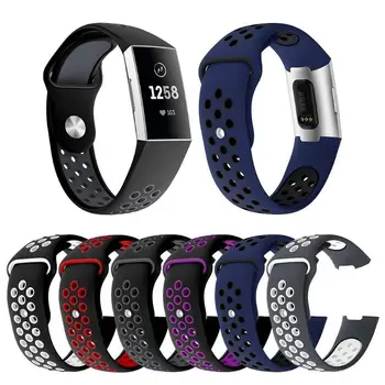 

S/L Size Double Color Silicone Porous Breathable Watch Band Wrist Strap Bracelet Belt Replacement for Fitbit Charge 3 Promotion