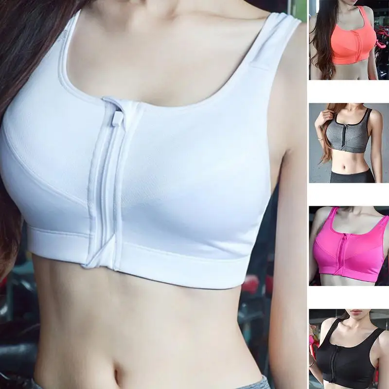 

No Steel Ring Shockproof Sports Bra Front Zipper Sports Underwear Back Breathable Mesh Widened Shoulder Strap Wrapped Chest