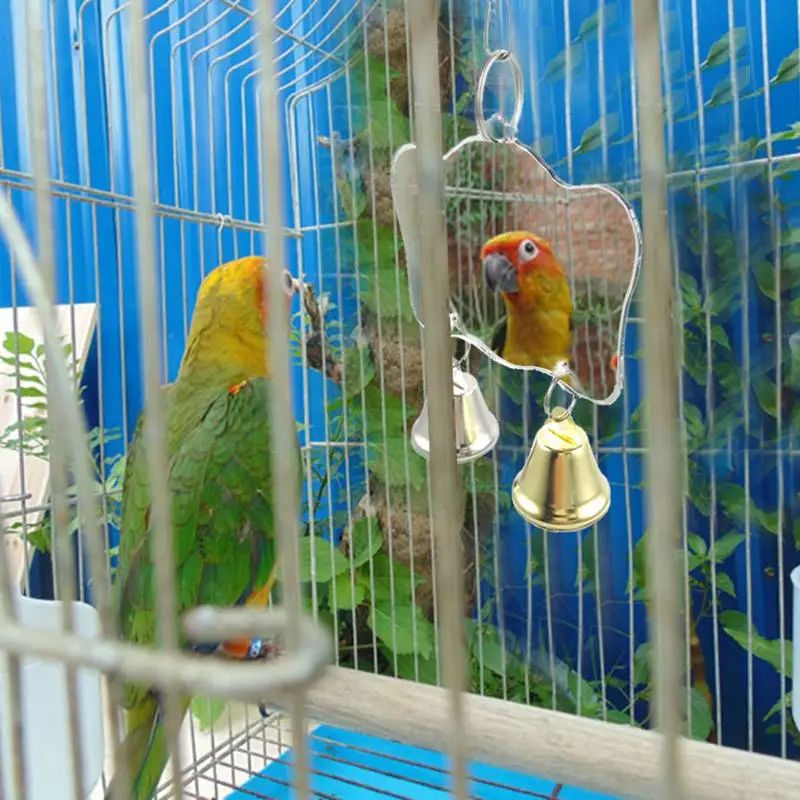 

Single Face Mirror Parrot Bell Toy 3 Sizes Pet Bird Mirror Toy Heart-shaped Round Rectangle Available With Bell In Random Color