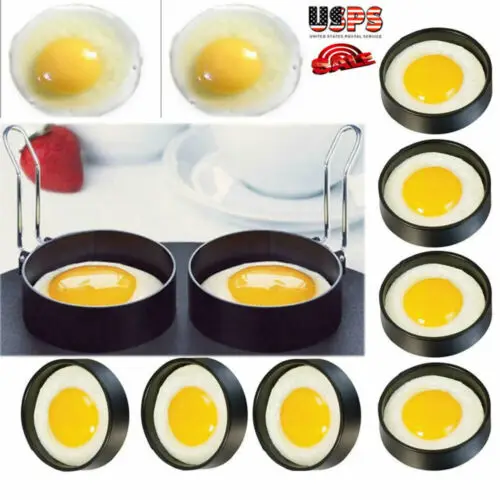 Moule à Omelette Crêpe Inox Et Silicone Moules à Œufs Au Plat 7.5cm - Lot De 4 Anneaux Inox Avec Poignée Pliante Et Brosse Silicone - Parfait Pour Œufs, Crêpes, Pancakes Et