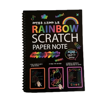 

19x26Cm Large Magic Color Rainbow Scratch Paper Note Book Black Diy Drawing Toys Scraping Painting Kid Doodle