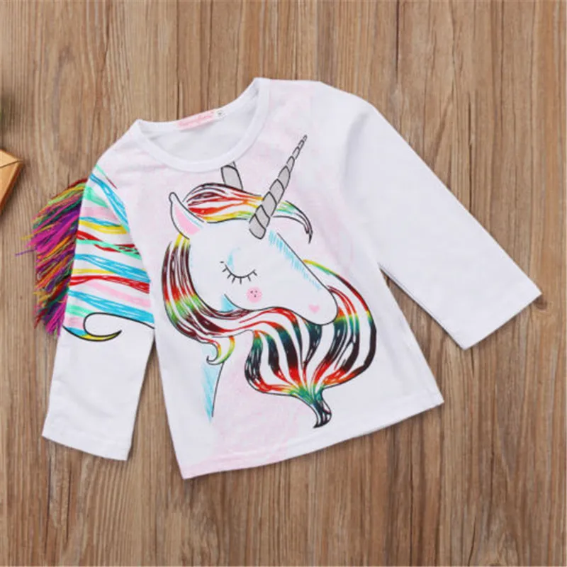 

PUDCOCO Toddler Kids Girls Cartoon Unicorn Long Sleeve Tops T-shirt Clothes 1-6Y