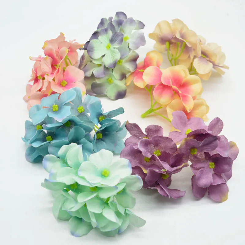 

1pcs Retro Hydrangea Silk Artificial Flowers Head For Wedding Car Decor DIY Garland Decorative Floristry Simulation Fake Flower