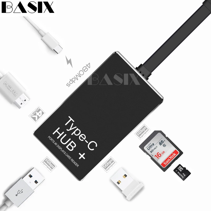 Basix USB C концентратор к HDMI 4 K 3 0 TF SD Card Reader Thunderbolt Dex режим адаптер для MacBook samsung S8 Тип