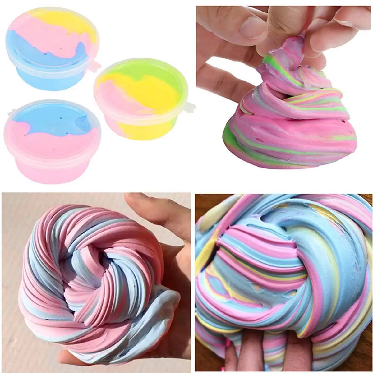 

100ml Multicolor Gradient Crystal Mud Slime Colored Rainbow Pink Foam Fluffy Strechy Clay Slices Kids Office Antistress Toy DIY