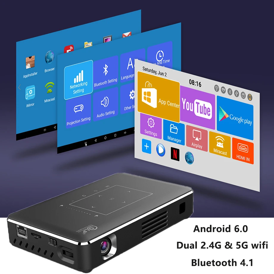 Smartldea P10 II Mini 4K проектор android 6,0 Dual 2,4G 5G wifi Bluetooth 4,1 умный проектор Full HD 1080p видеопроектор
