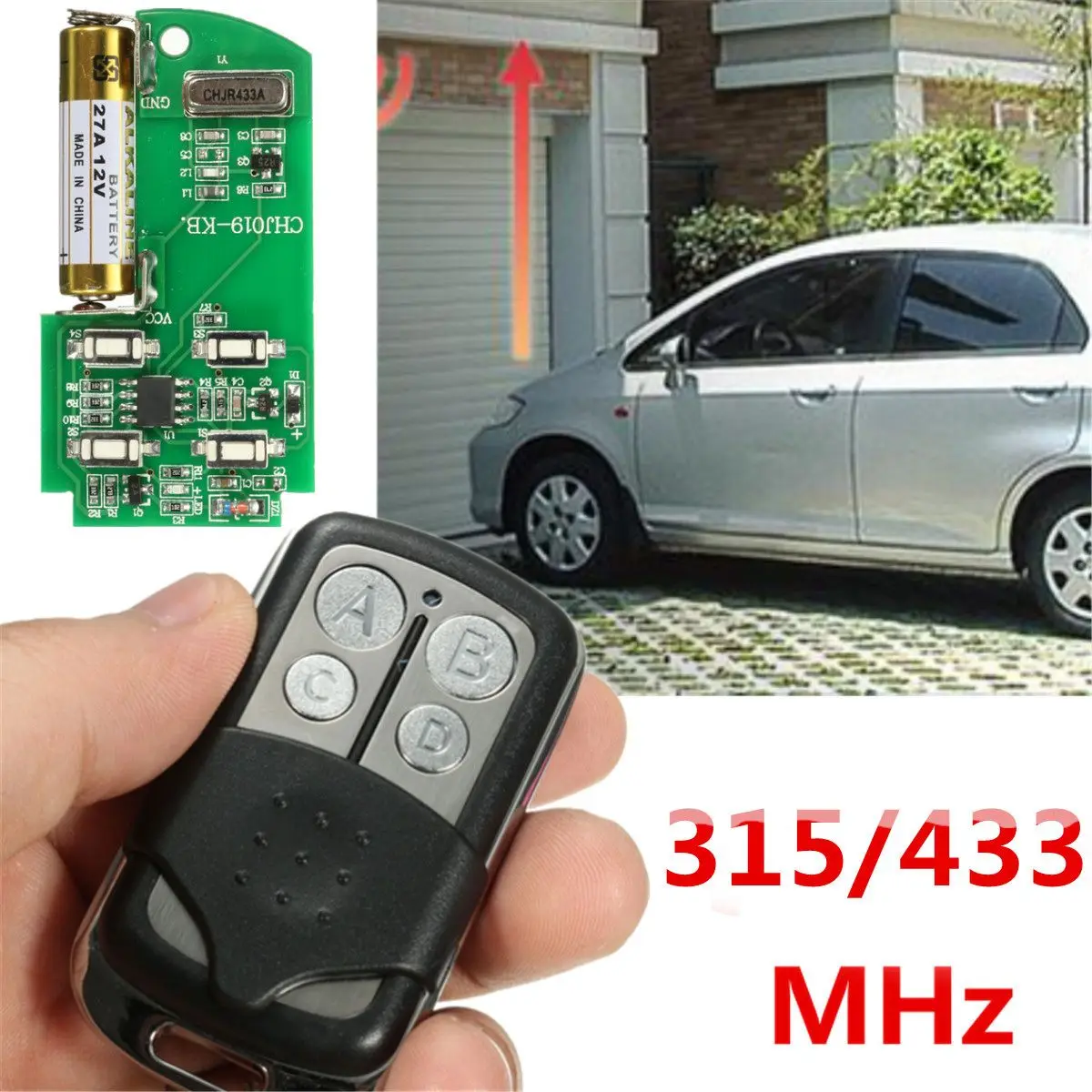 

Universal 27A 12V 4-Channel 433 315 MHz Gate Garage Door Opener Remote Control Key