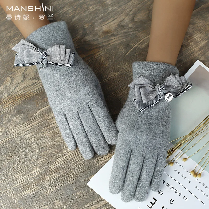 Wool blends gloves woman winter warm thickening plus velvet cashmere wool knitting students gloves touch screen gloves women0815