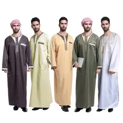 Мусульманское Мужская мусульманская одежда Дубай Арабский абайя, кафтан Ближнем Востоке Исламская Макси Thobe традиционный костюм Абаи