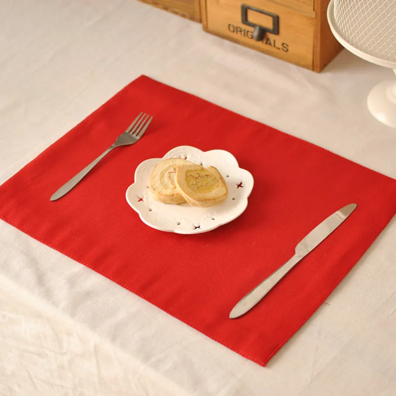 1pc Nordic Minimalist Solid Red Double Layer Placemat Table Fabric Heat